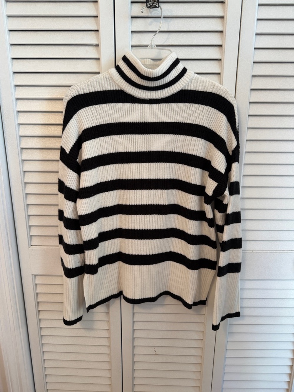White House Black Market Black and White Striped Turtleneck Sweater